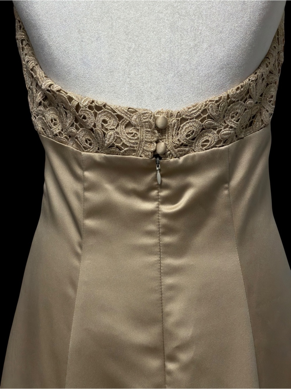 Vintage Jessica McClintock Champagne Satin Halter Lace Maxi A-Line Dress Size 10 - Picture 3 of 5